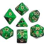 Dobbelstenen oblivion groen, 7 stuks in acrylbox