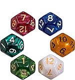 Dobbelstenen 12-zijdig pearl, 6 stuks
