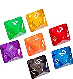 Dobbelstenen 8-zijdig transparant, 7 stuks