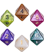 Dobbelstenen 8-zijdig pearl, 6 stuks
