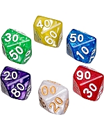 Dobbelstenen 10-zijdig pearl, 6 stuks