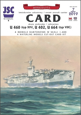 Card vliegdekschip en 3 duitse U-boten 1:400