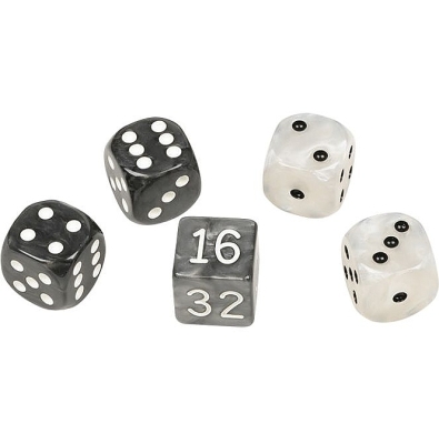 Dobbelstenen voor backgammon zwart-wit