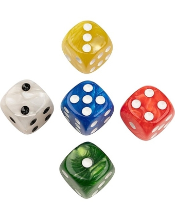 Dobbelstenen 16 mm pearl, 5 stuks