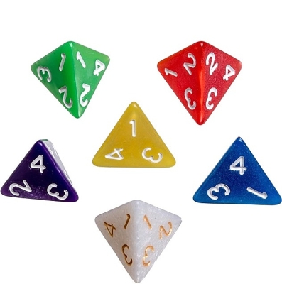 Dobbelstenen 4-zijdig pearl, 6 stuks