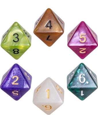 Dobbelstenen 8-zijdig pearl, 6 stuks
