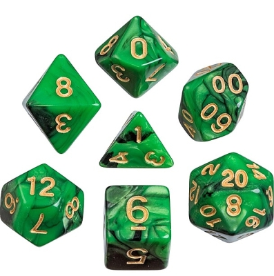 Dobbelstenen oblivion groen, 7 stuks